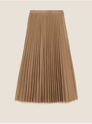 Světle hnědá dámská plisovaná midi sukně Marks & Spencer 