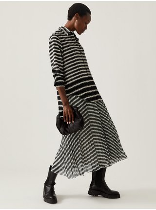 Bílo-černá dámská pruhovaná plisovaná midi sukně Marks & Spencer 
