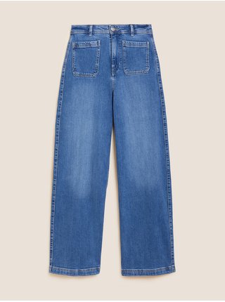 Modré dámské džíny s širokými nohavicemi Marks & Spencer 