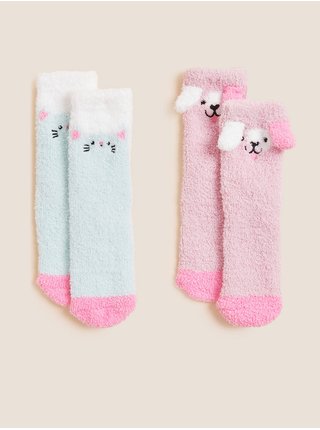 Sada dvou párů holčičích ponožek v růžové a světle modré barvě Marks & Spencer 