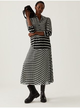 Bílo-černá dámská pruhovaná plisovaná midi sukně Marks & Spencer 