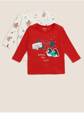 Sada dvou dětských triček v bílé a červené barvě Marks & Spencer 