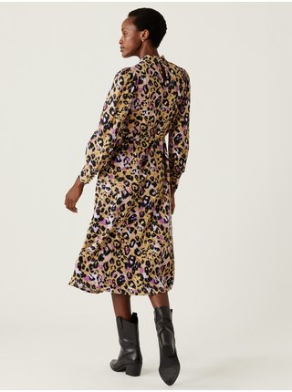 Černo-hnědé dámské vzorované midi šaty Marks & Spencer