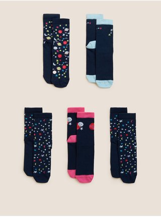 Sada pěti párů dětských barevných vzorovaných ponožek Marks & Spencer 