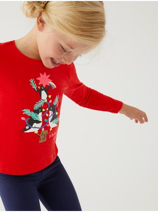 Červené holčičí tričko s potiskem Marks & Spencer 