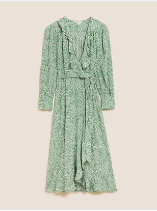 Světle zelené dámské vzorované zavinovací šaty Marks & Spencer 