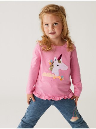 Růžové holčičí tričko s flitry Marks & Spencer 