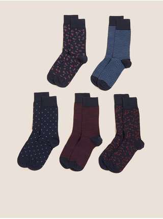 Sada pěti párů unisex barevných vzorovaných ponožek Marks & Spencer Cool & Fresh™