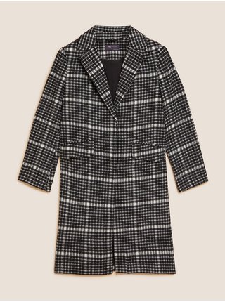 Bílo-černý dámský kostkovaný kabát Marks & Spencer 
