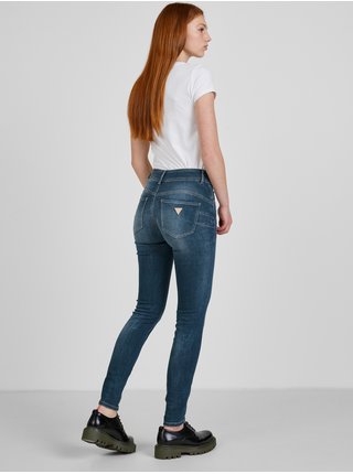 Tmavě modré dámské skinny fit džíny s vyšisovaným efektem Guess