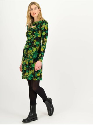 Černo-zelené dámské květované šaty s průstřihem Blutsgeschwister Petite Rafinesse