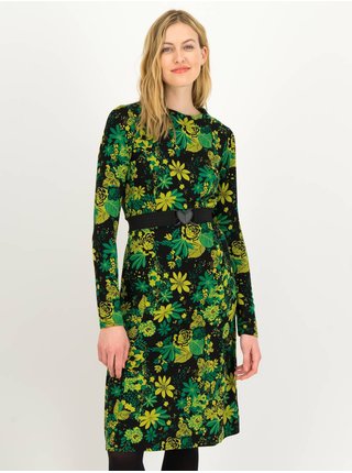 Černo-zelené dámské květované šaty s páskem Blutsgeschwister Logomania Grande
