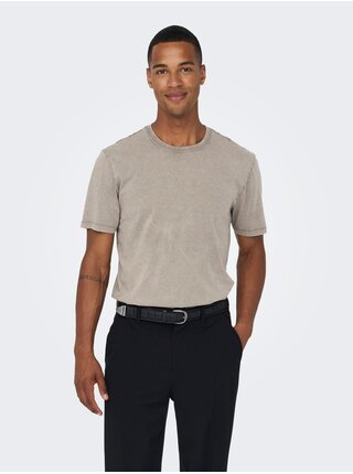 Světle šedé pánské basic tričko ONLY & SONS Ron