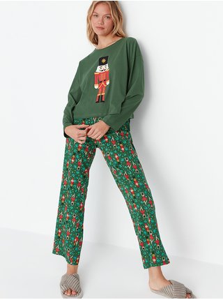 Zelené dámské pyžamo s vánočním motivem Trendyol