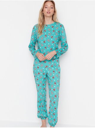 Světle zelené dámské vzorované pyžamo Trendyol