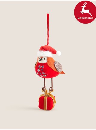 Červená vánoční závěsná plstěná dekorace ve tvaru červenky Marks & Spencer 