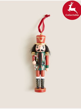 Červená vánoční závěsná dřevěná dekorace ve tvaru louskáčka Marks & Spencer 