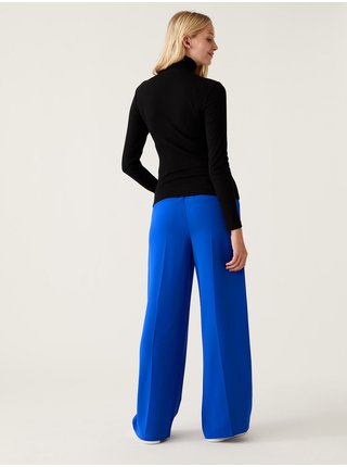 Modré dámské kalhoty s širokými nohavicemi Marks & Spencer  