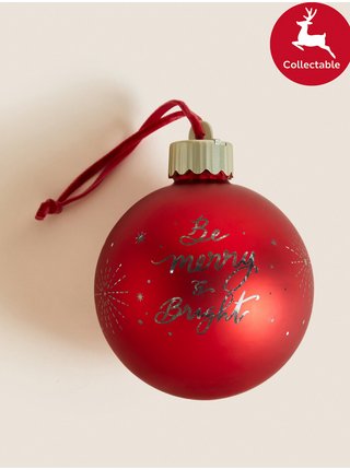 Červená svítící vánoční koule s nápisem „Merry & Bright“ Marks & Spencer 