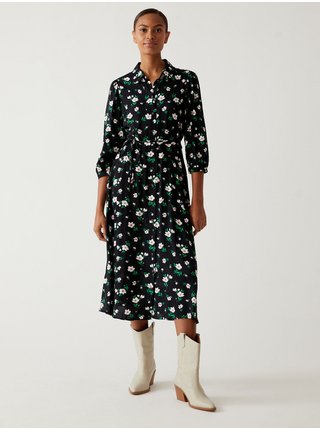 Černé dámské květované midi šaty Marks & Spencer 