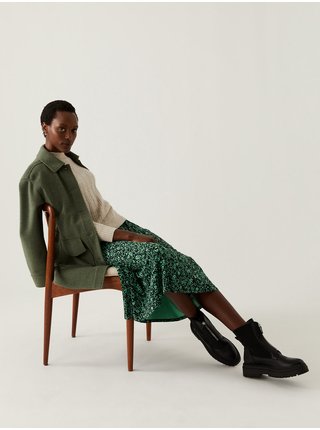 Černo-zelená dámská vzorovaná midi sukně Marks & Spencer 