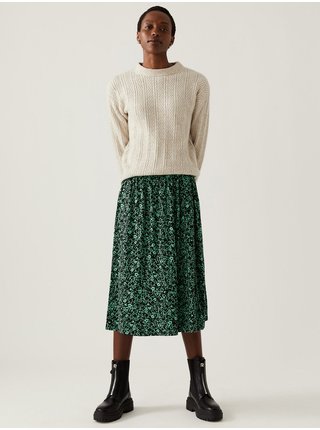 Černo-zelená dámská vzorovaná midi sukně Marks & Spencer 