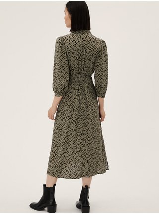 Khaki dámské vzorované midi šaty Marks & Spencer  