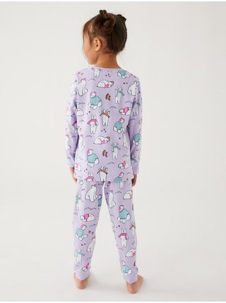 Světle fialové holčičí bavlněné pyžamo s motivem polárního medvěda Marks & Spencer 