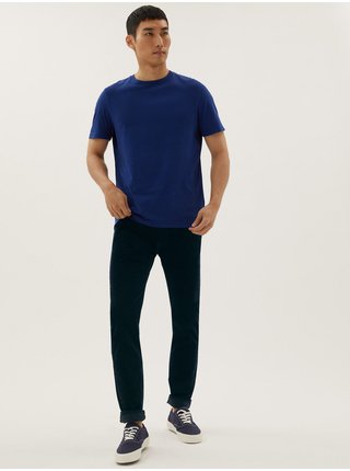 Tmavě modré pánské manšestrové kalhoty Marks & Spencer 