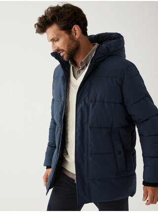 Šedomodrá pánská prošívaná zimní bunda s kapucí a technologií Thermowarmth™ Marks & Spencer 
