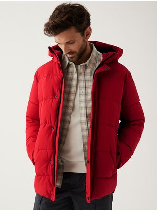 Červená pánská prošívaná zimní bunda s kapucí a technologií Thermowarmth™ Marks & Spencer