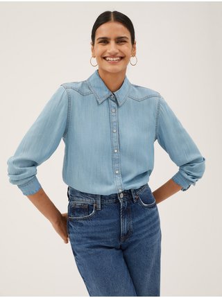 Světle modrá dámská denimovaá košile Marks & Spencer