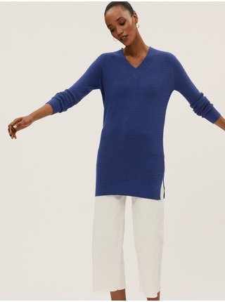 Modrý dámský volný prodloužený svetr Marks & Spencer 