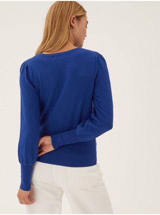 Modrý dámský svetr s balonovými rukávy Marks & Spencer