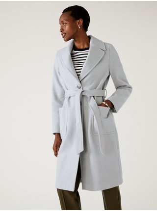 Šedý dámský jednořadový kabát s páskem Marks & Spencer