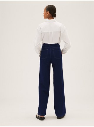 Tmavě modré dámské široké džíny s vysokým pasem Marks & Spencer 