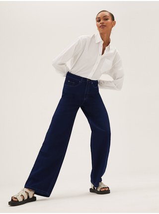 Tmavě modré dámské široké džíny s vysokým pasem Marks & Spencer 