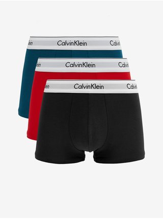 Sada tří pánských boxerek v černé, červené a petrolejové barvě Calvin Klein Underwear