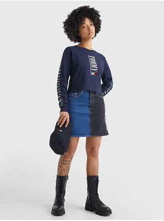 Tričká s dlhým rukávom pre ženy Tommy Jeans - tmavomodrá