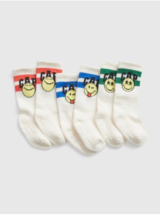 Sada tří párů vzorovaných ponožek v bílé barvě GAP & Smiley®