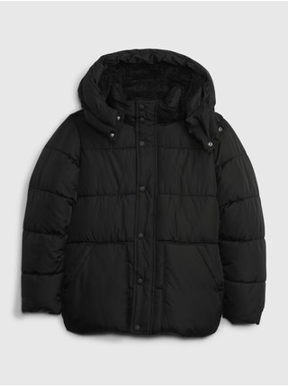 Čierna chlapčenská zimná bunda s kožúškom GAP