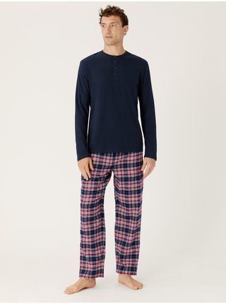 Tmavě modré pánské kostkované pyžamo Marks & Spencer 
