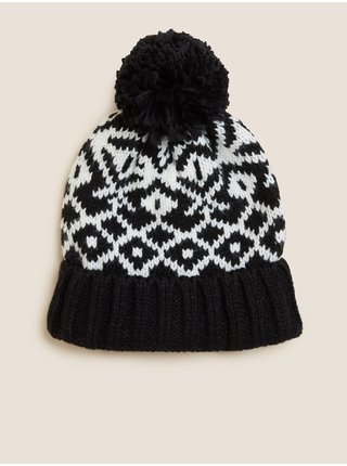 Bílo-černá dámská vzorovaná čepice Marks & Spencer 