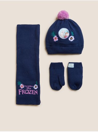 Sada holčičí čepice, šály a rukavic v tmavě modré barvě Marks & Spencer Disney Frozen™