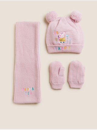 Sada holčičí čepice, šály a rukavic v růžové barvě Marks & Spencer  Peppa Pig™