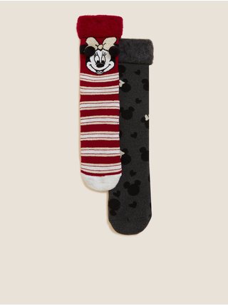 Sada dvou párů dámských ponožek v černé a červené barvě Marks & Spencer