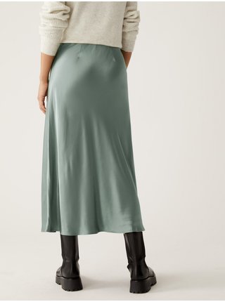 Světle zelená dámská saténová maxi sukně Marks & Spencer 