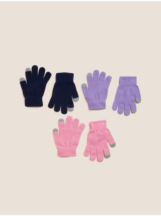Sada tří párů dámských rukavic v růžové, fialové a tmavě modré barvě Marks & Spencer 