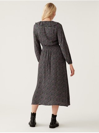 Tmavě šedé dámské květované midi šaty Marks & Spencer 