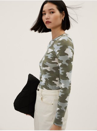 Zeleno-krémové dámské army tričko Marks & Spencer 